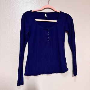 HALARA Women's Long Sleeve Scoop Neck Henley Top - Navy